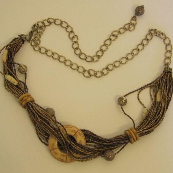 🌹CHICOS Necklace Pendant Beads Circle  Boho - Picture 1 of 6